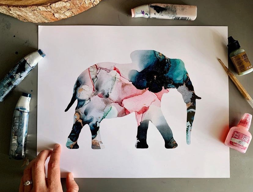 Abstract elephant painting, fluid art alcohol ink painting – Handmade on  Main